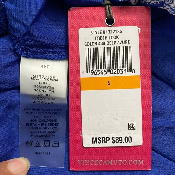 Vince Camuto Blue Gray Floral Print Smocked Waist Balloon Sleeve Peplum Small - Picture 6 of 16